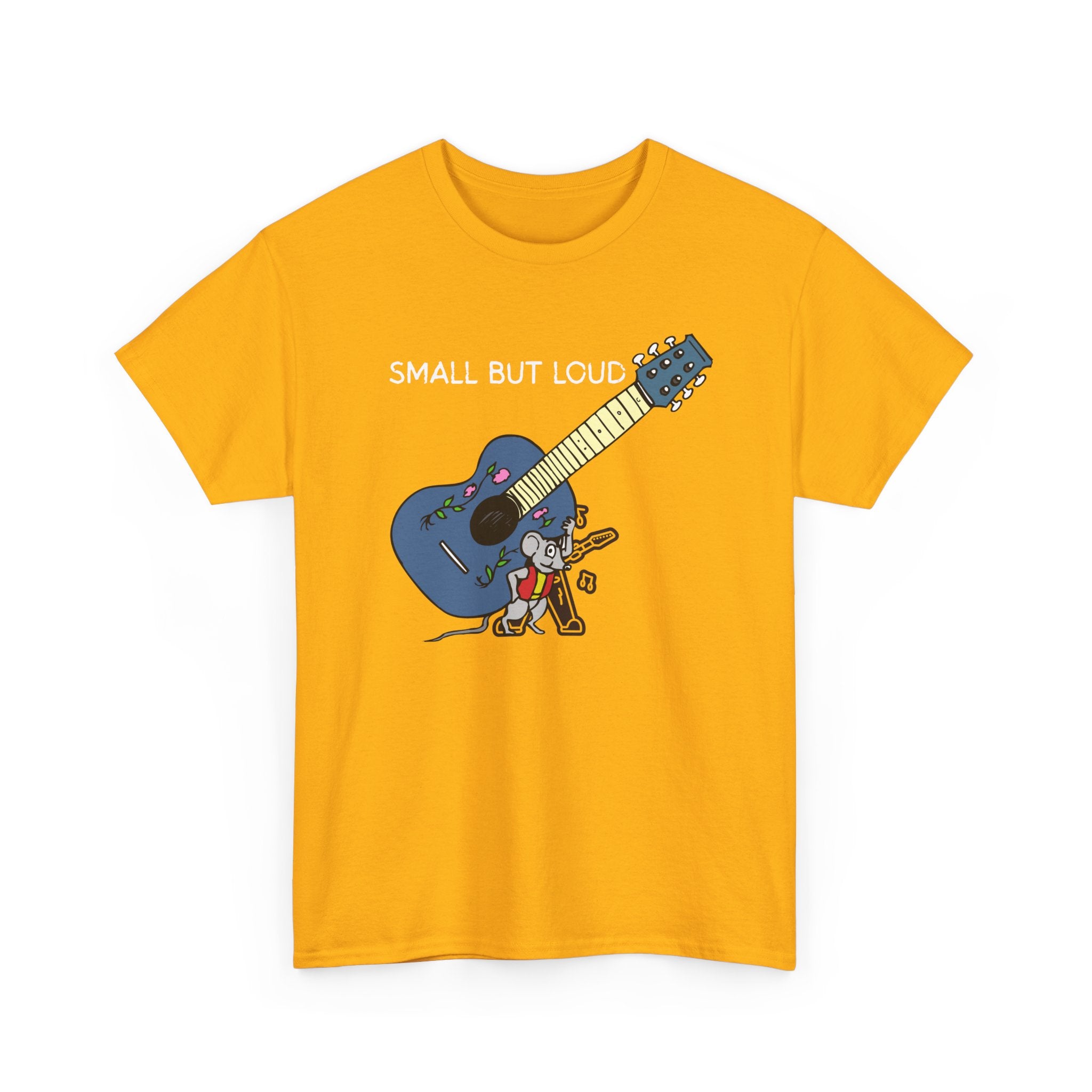 T-Shirt — "Small But Loud" Cute Mouse with Guitar Graphic