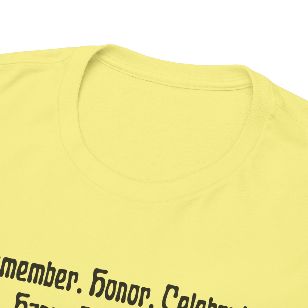 Juneteenth Celebration T‑Shirt — "Remember. Honor. Celebrate. Happy Juneteenth" with Pan-African Heart Design