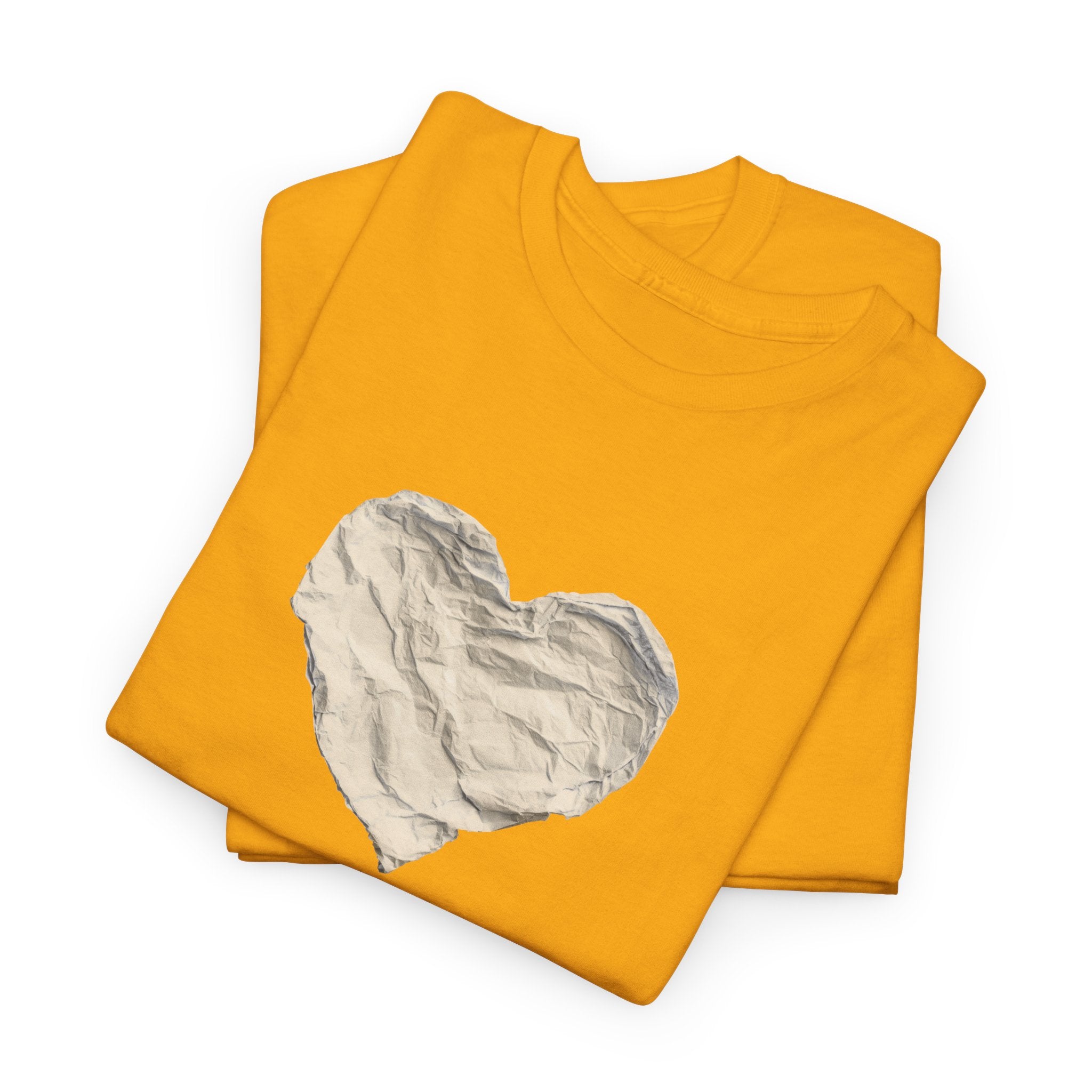 Crinkled Paper Heart Tee - Minimalist White Cotton Shirt