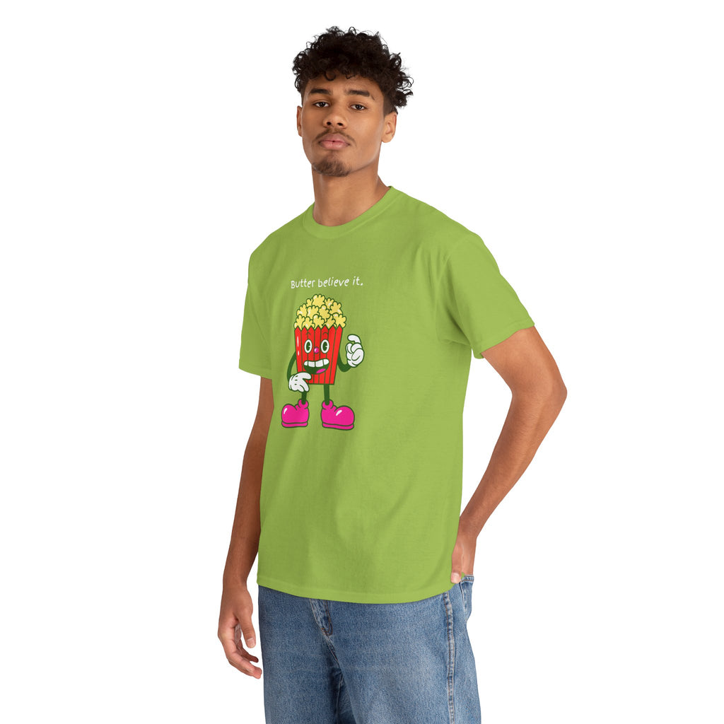 Butter Believe It Popcorn Tee — Cute Retro Snack Cartoon T-Shirt