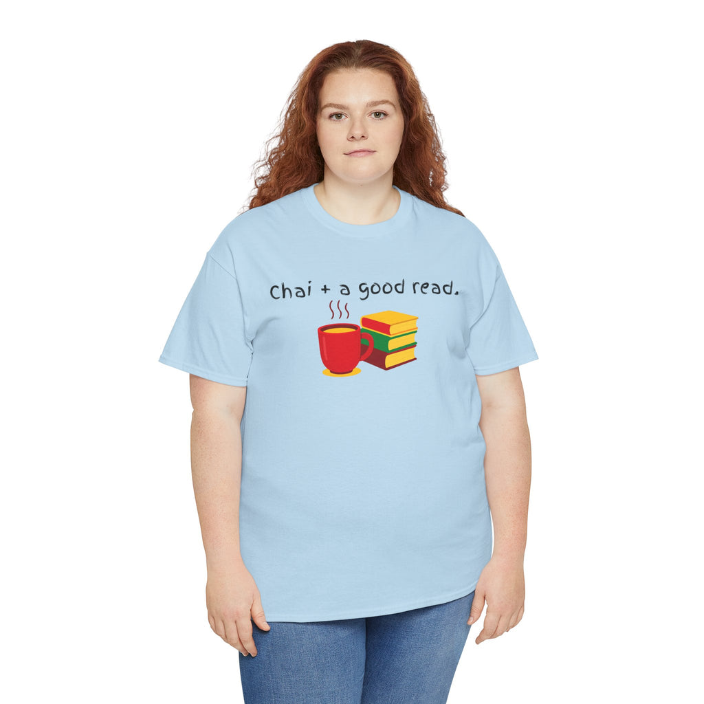 Chai + A Good Read T-Shirt — Tea & Books Graphic Tee for Book Lovers