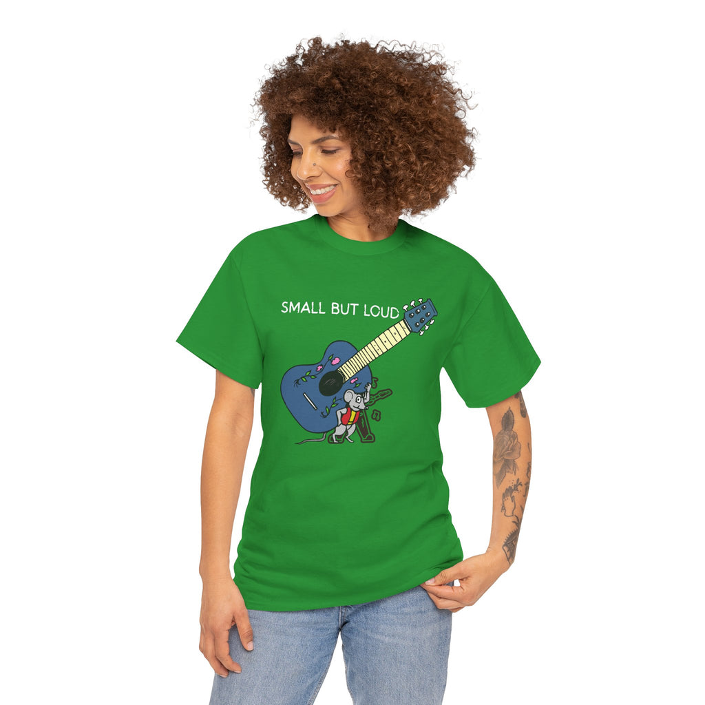 T-Shirt — "Small But Loud" Cute Mouse with Guitar Graphic