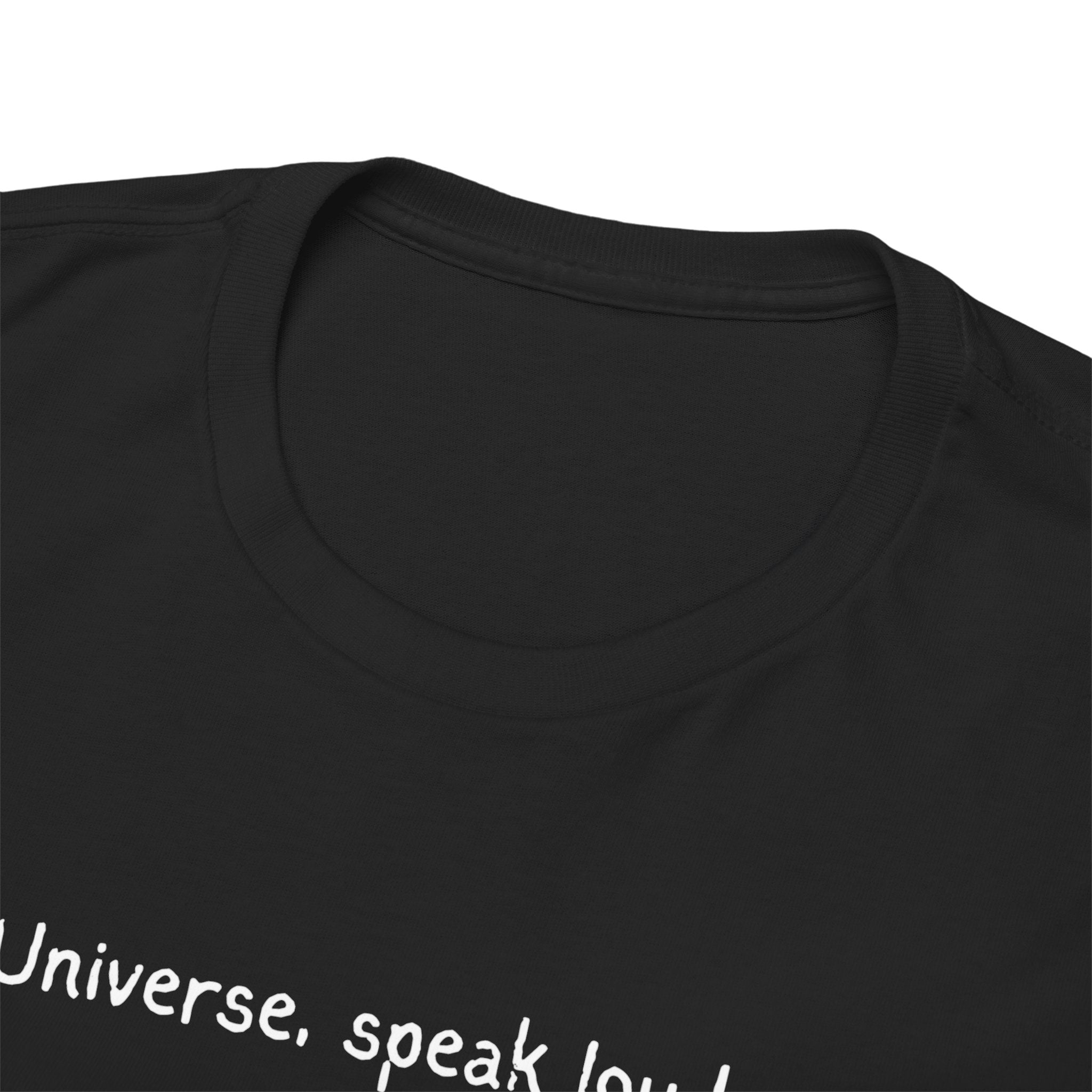 'Universe, Speak Louder' Black Graphic Tee Tag
