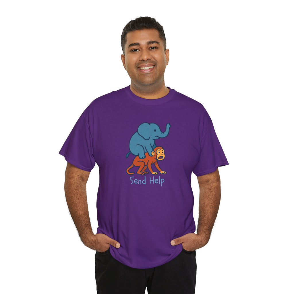 Funny Elephant Riding Monkey T-Shirt — "Send Help" Graphic Tee