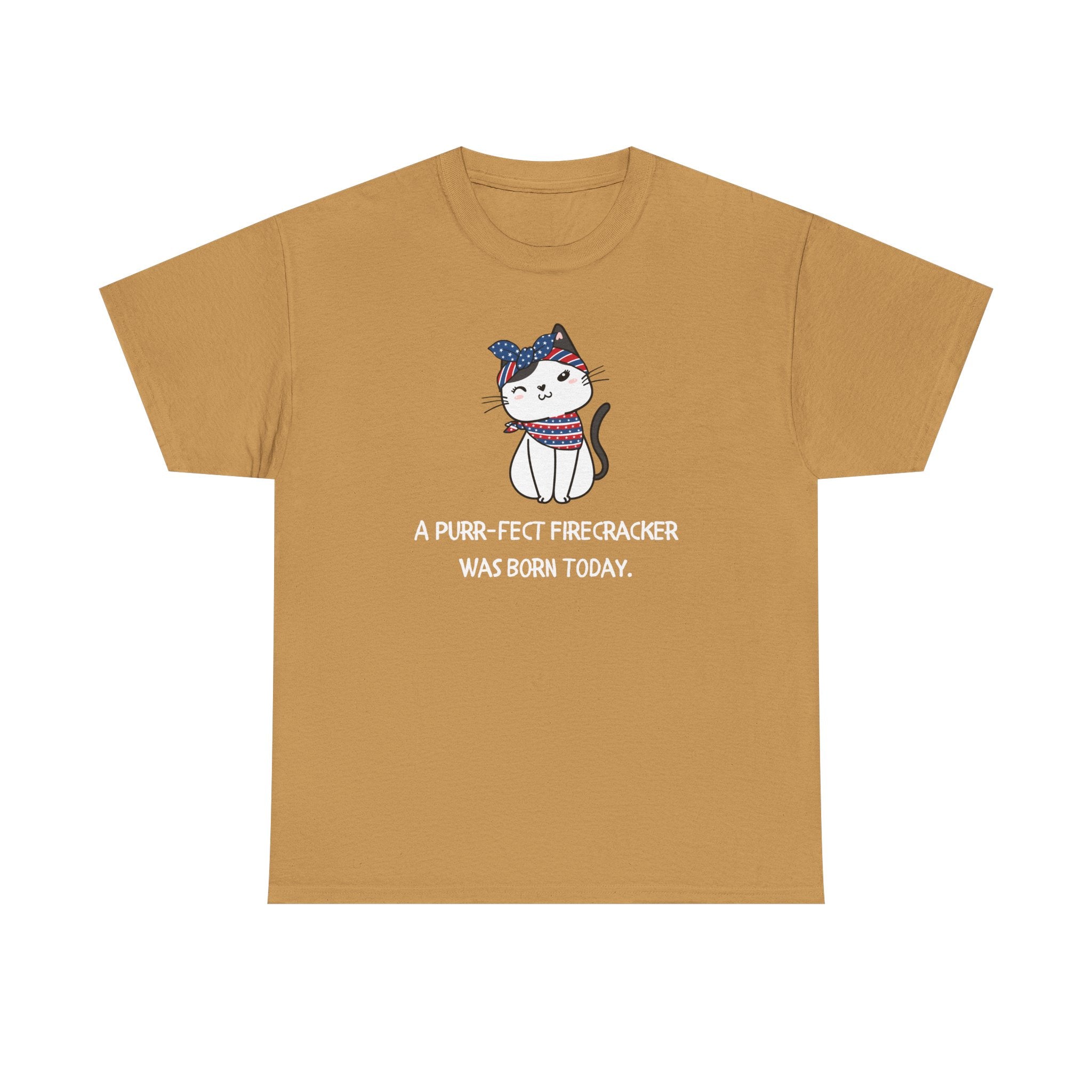 Cat Birthday Tee — "A Purr-fect Firecracker Was Born Today"