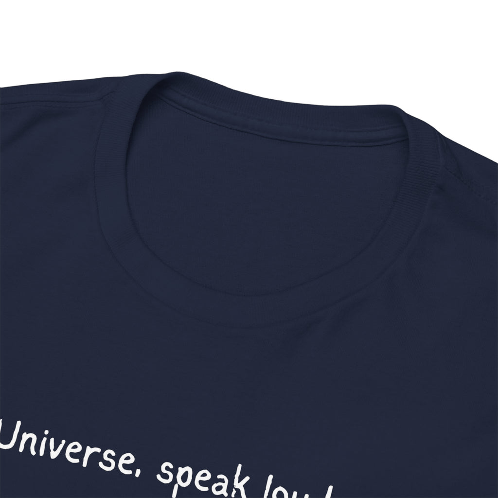 'Universe, Speak Louder' Black Graphic Tee Tag