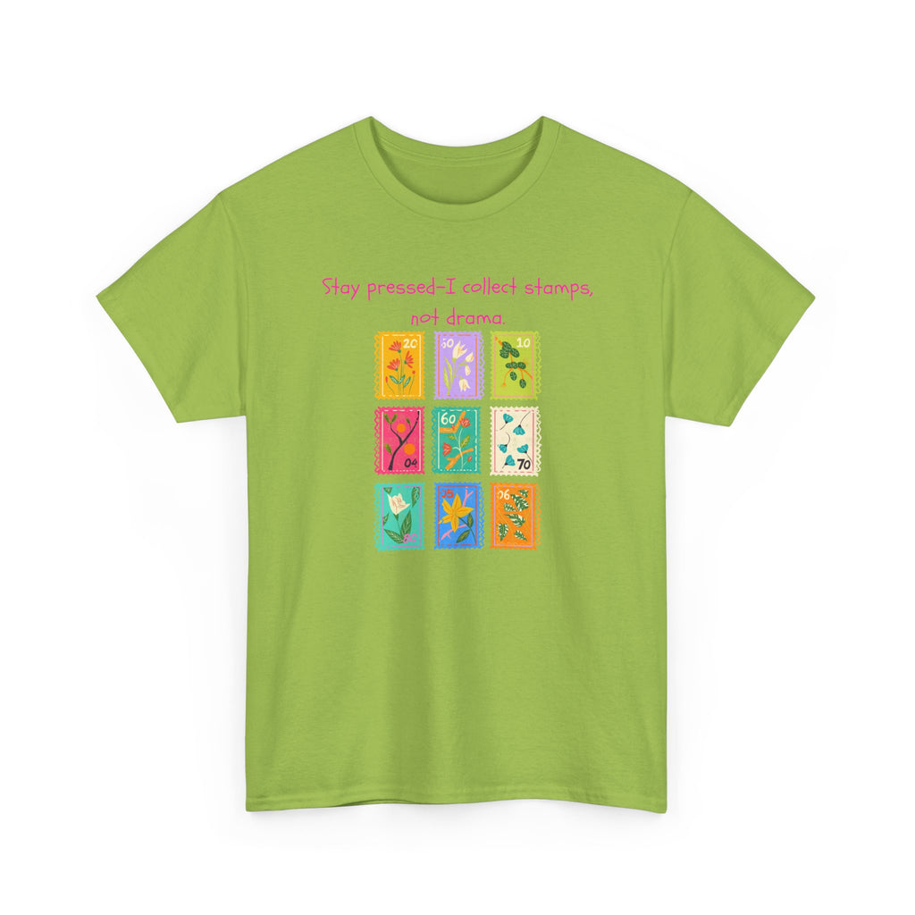 Stamp Collector Graphic Tee – "Stay pressed—I collect stamps and drama"