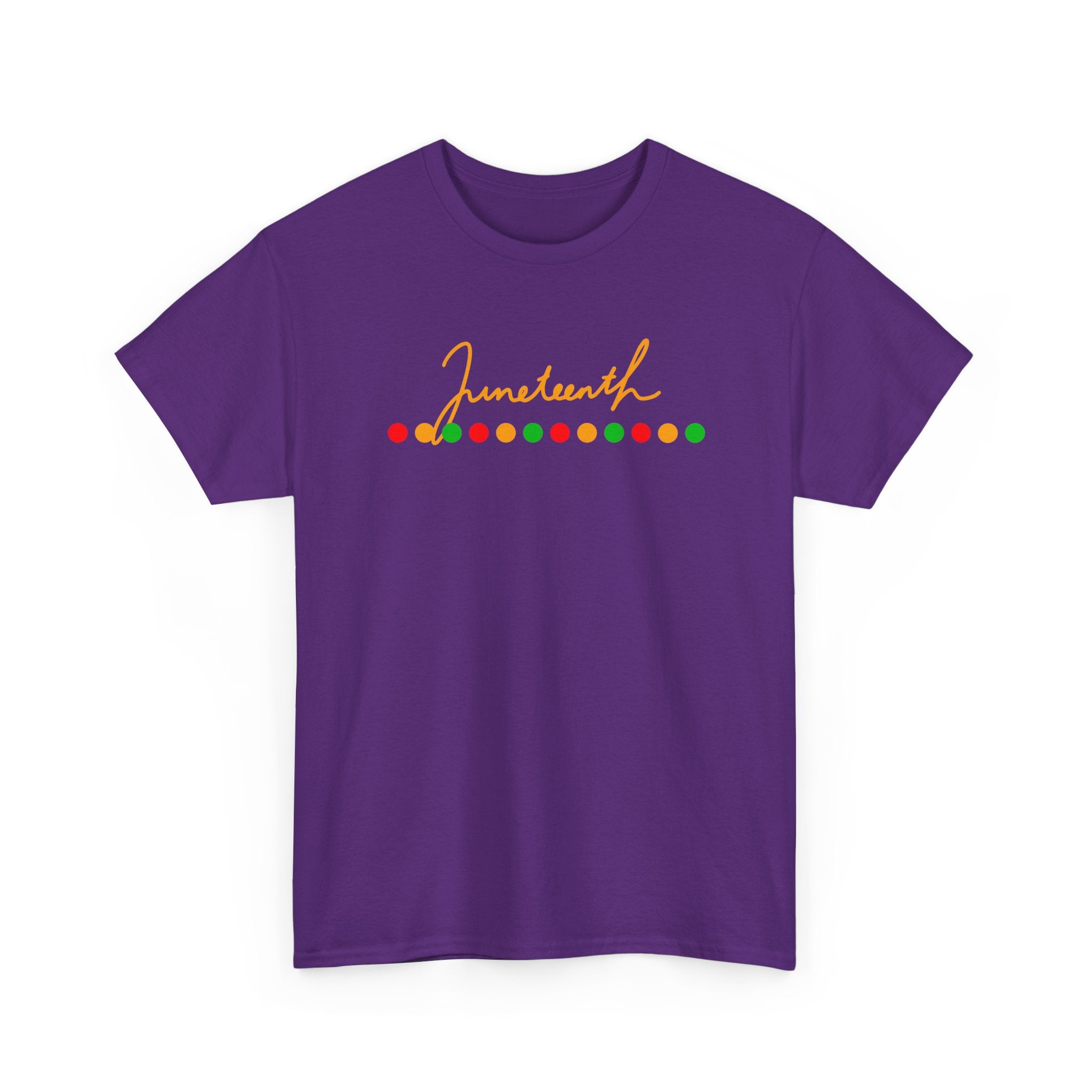 Juneteenth Script Tee — Juneteenth Celebration T-Shirt with Red, Green & Gold Dot Accent