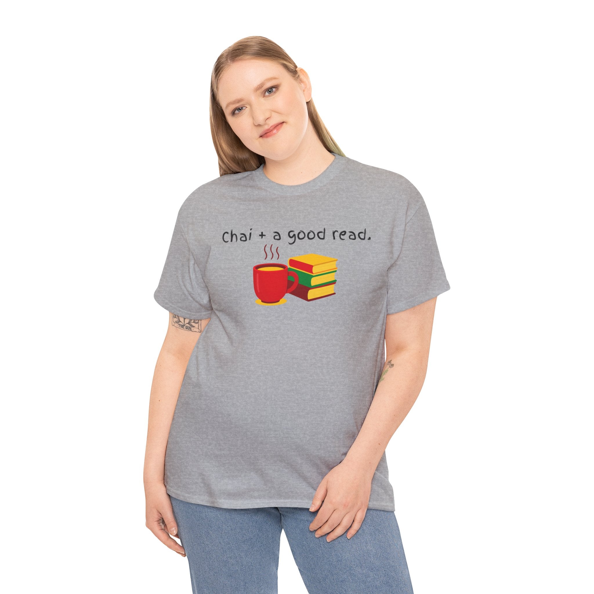 Chai + A Good Read T-Shirt — Tea & Books Graphic Tee for Book Lovers