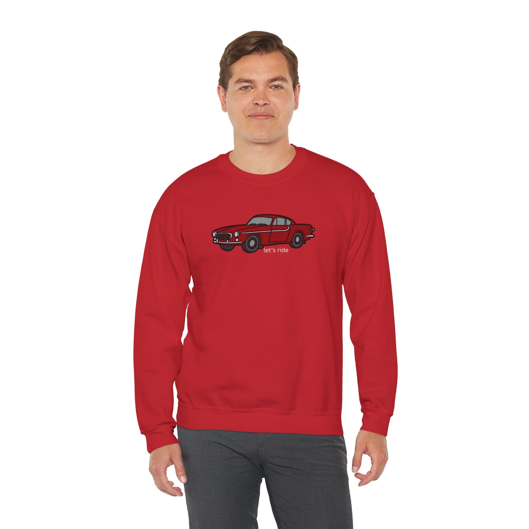 Classic Red Muscle Car Sweatshirt — “let’s ride” Crewneck