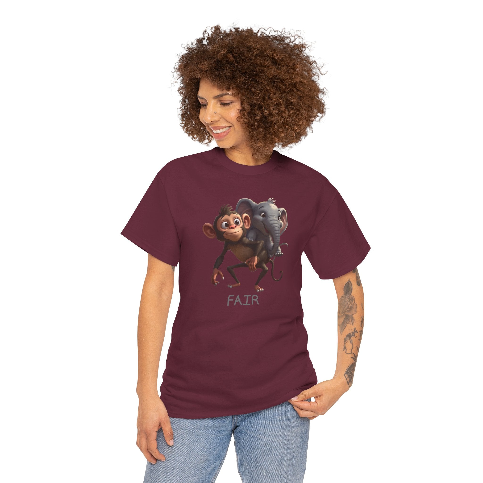 Monkey and Elephant 'Fair' Graphic Tee — Cute Animal Friendship T-Shirt