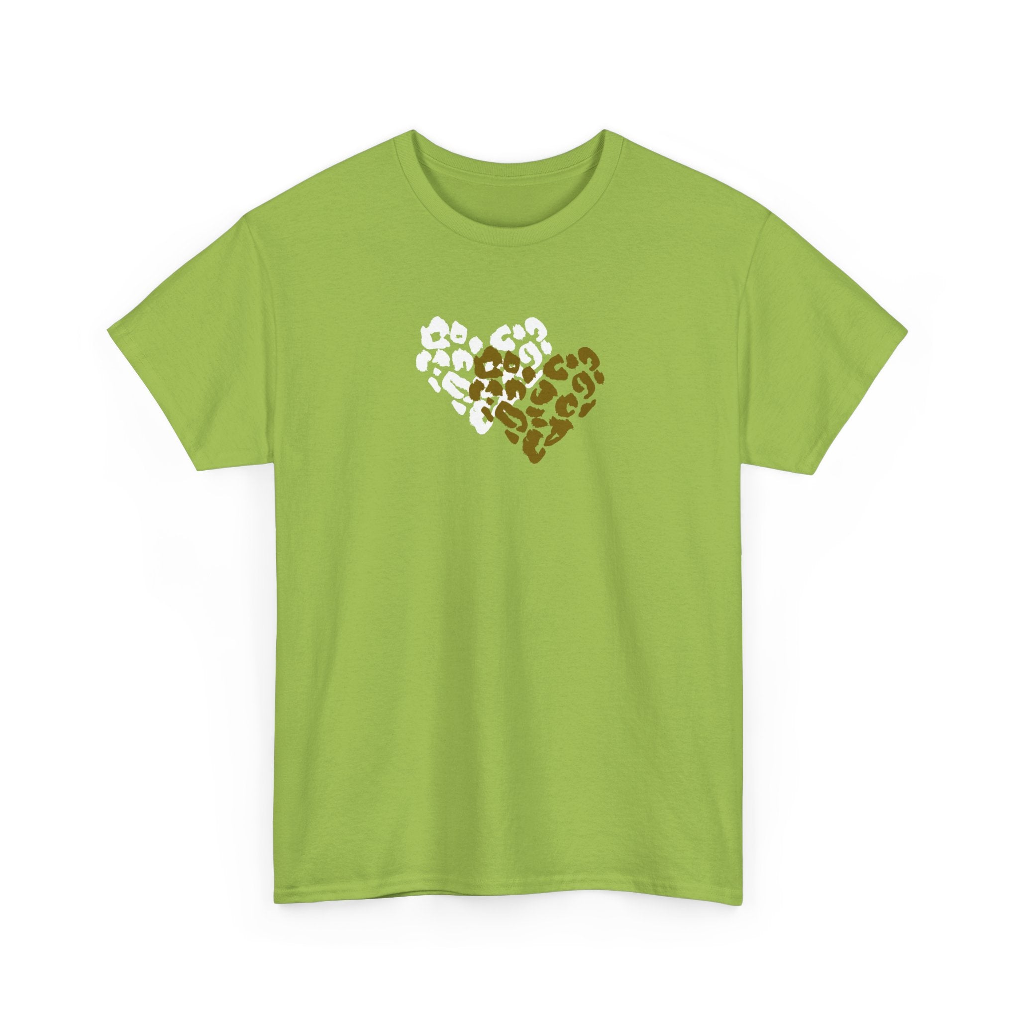 Leopard Heart Graphic Tee — Two-Tone Animal Print Heart T-Shirt