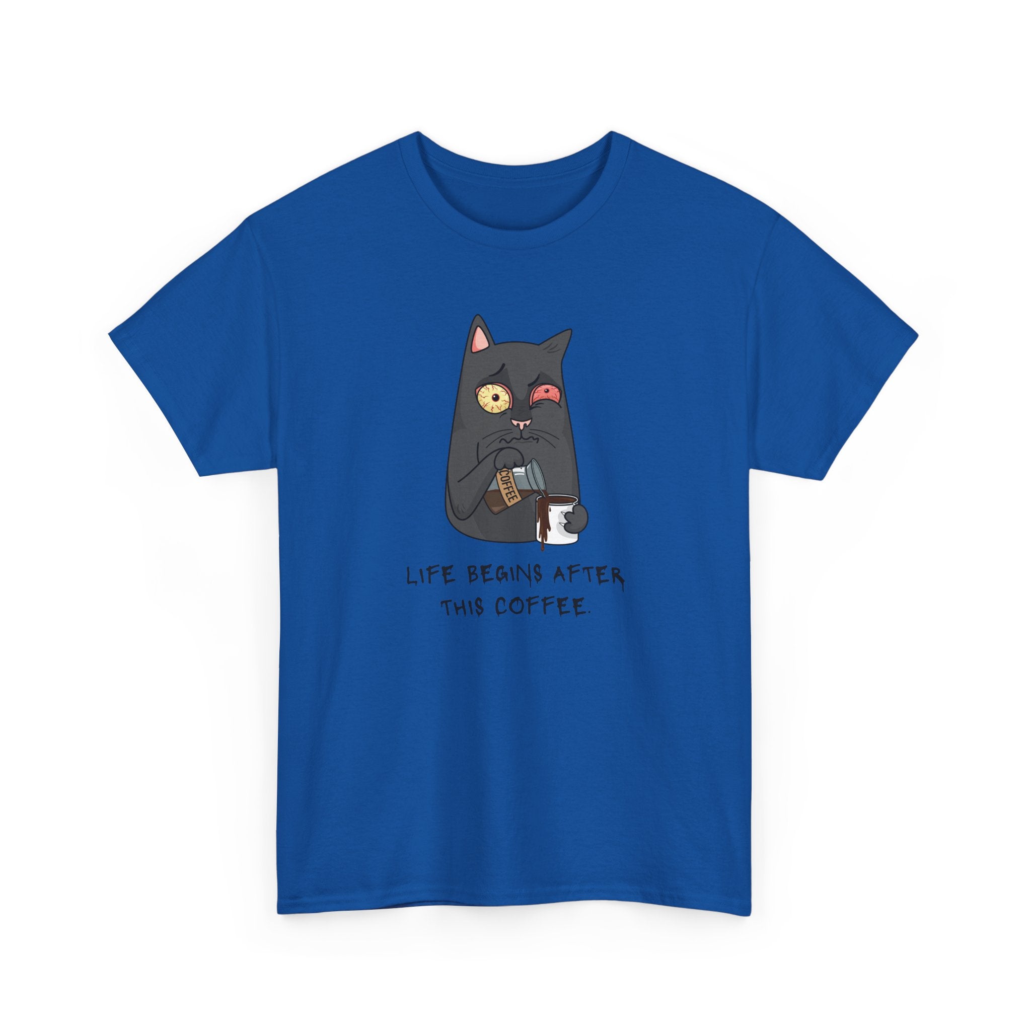 Cat Coffee T-Shirt — "Life Begins After This Coffee" Cute Cat Graphic Tee