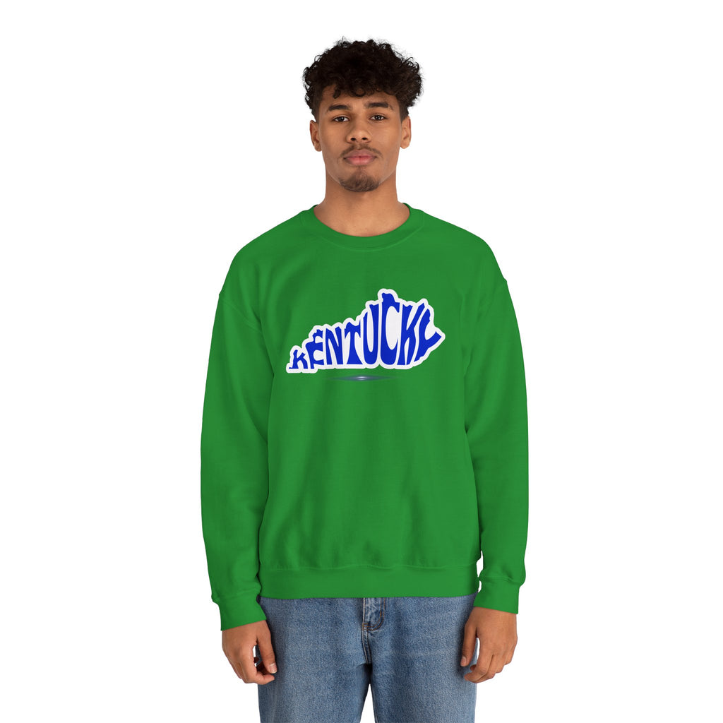 Kentucky State Outline Crewneck Sweatshirt — Blue 'Kentucky' Typography