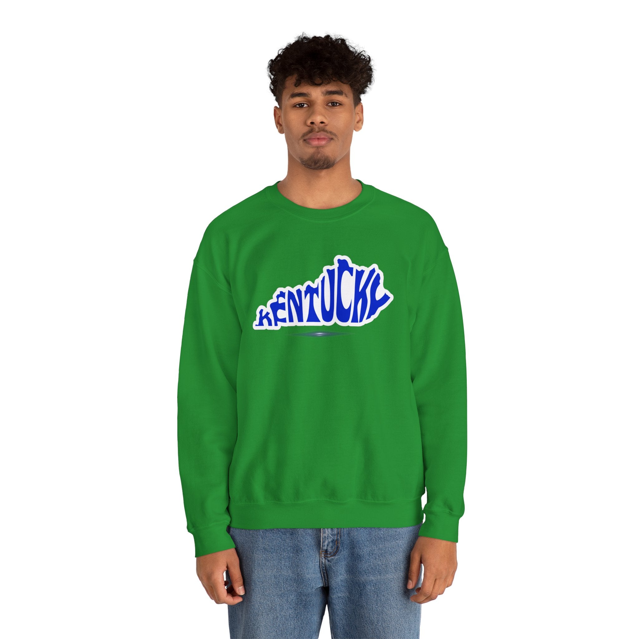 Kentucky State Outline Crewneck Sweatshirt — Blue 'Kentucky' Typography