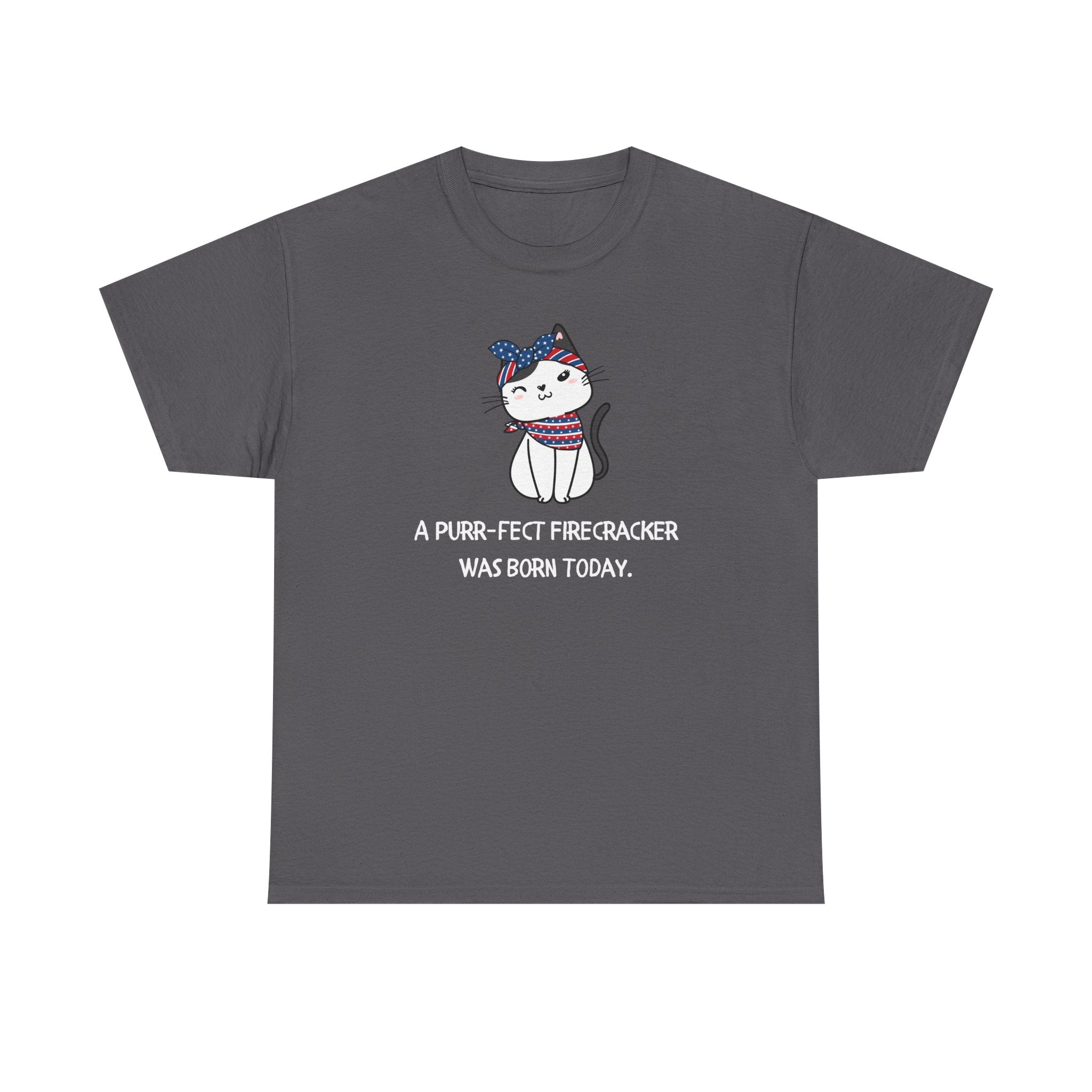 Cat Birthday Tee — "A Purr-fect Firecracker Was Born Today"