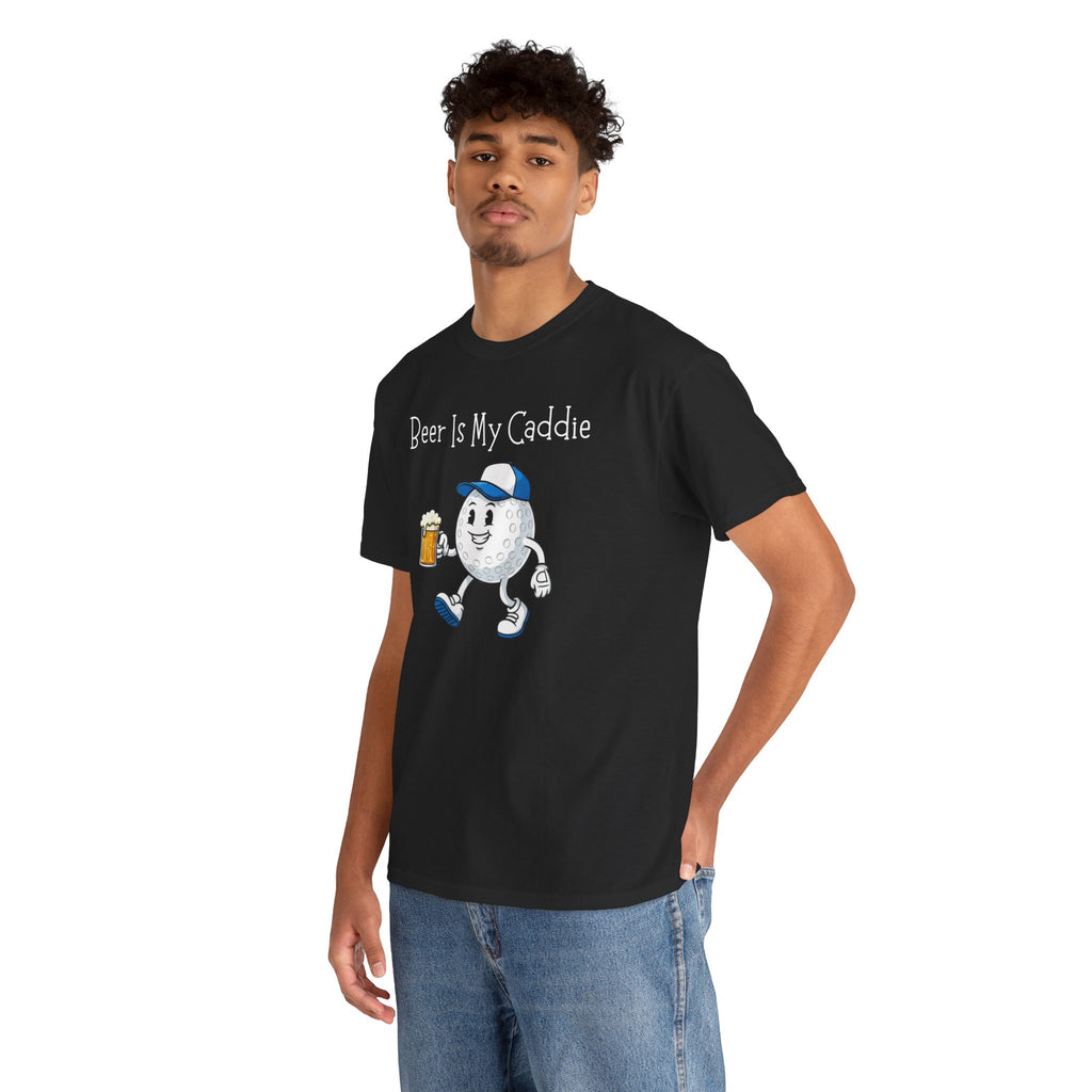 Golf Ball Cartoon Tee — "Beer Is My Caddie" Funny Golf Shirt