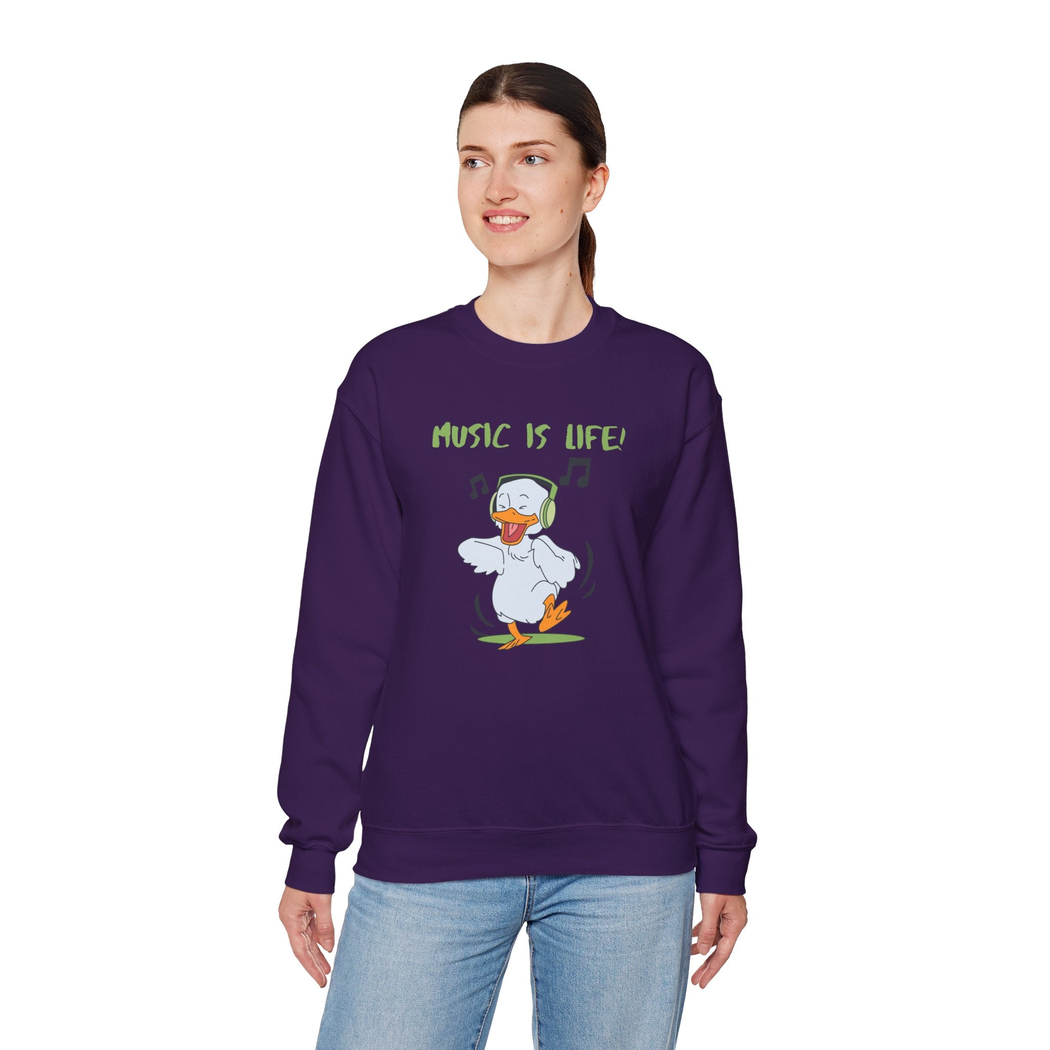 Music Is Life Duck Crewneck Sweatshirt – Cute DJ Duck Graphic Pullover