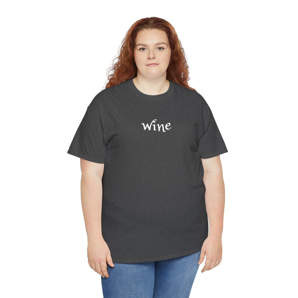 Wine Graphic Tee — Minimalist Small Chest 'wine' Text T‑Shirt
