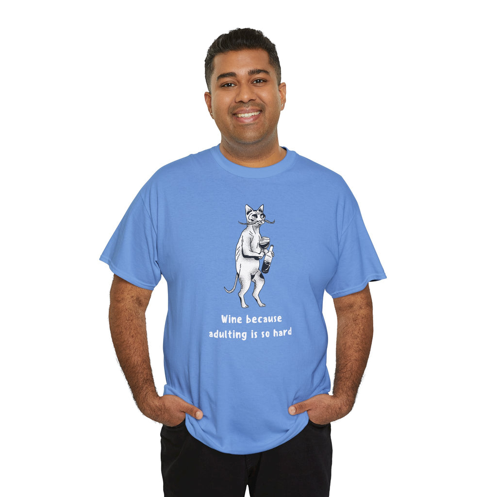 T-Shirt — 'Wine because adulting is so hard' Cat Wine Graphic Tee