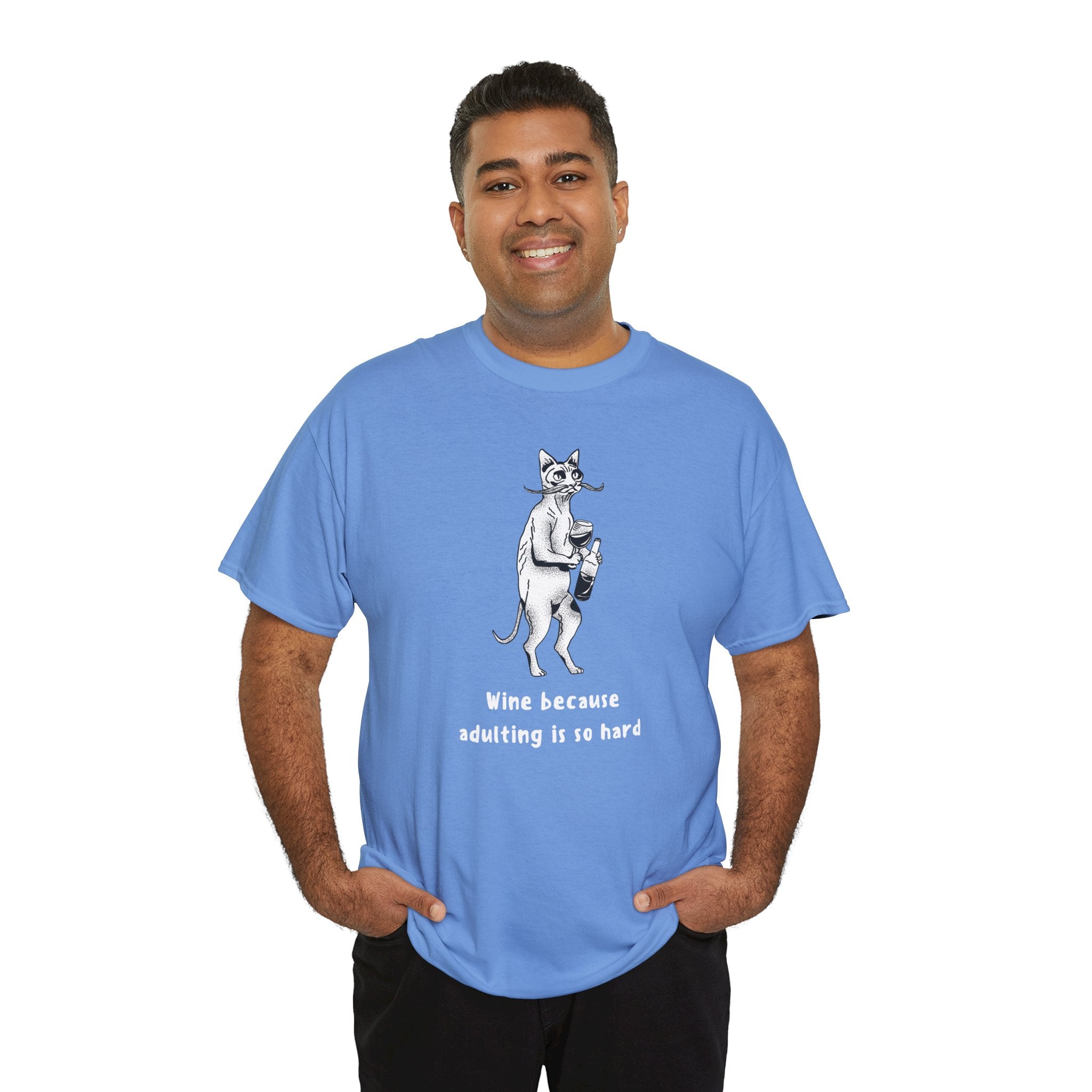 T-Shirt — 'Wine because adulting is so hard' Cat Wine Graphic Tee