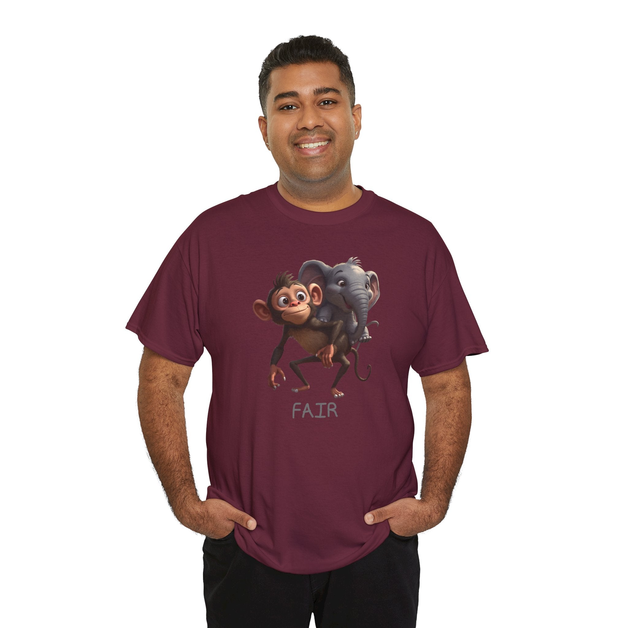 Monkey and Elephant 'Fair' Graphic Tee — Cute Animal Friendship T-Shirt