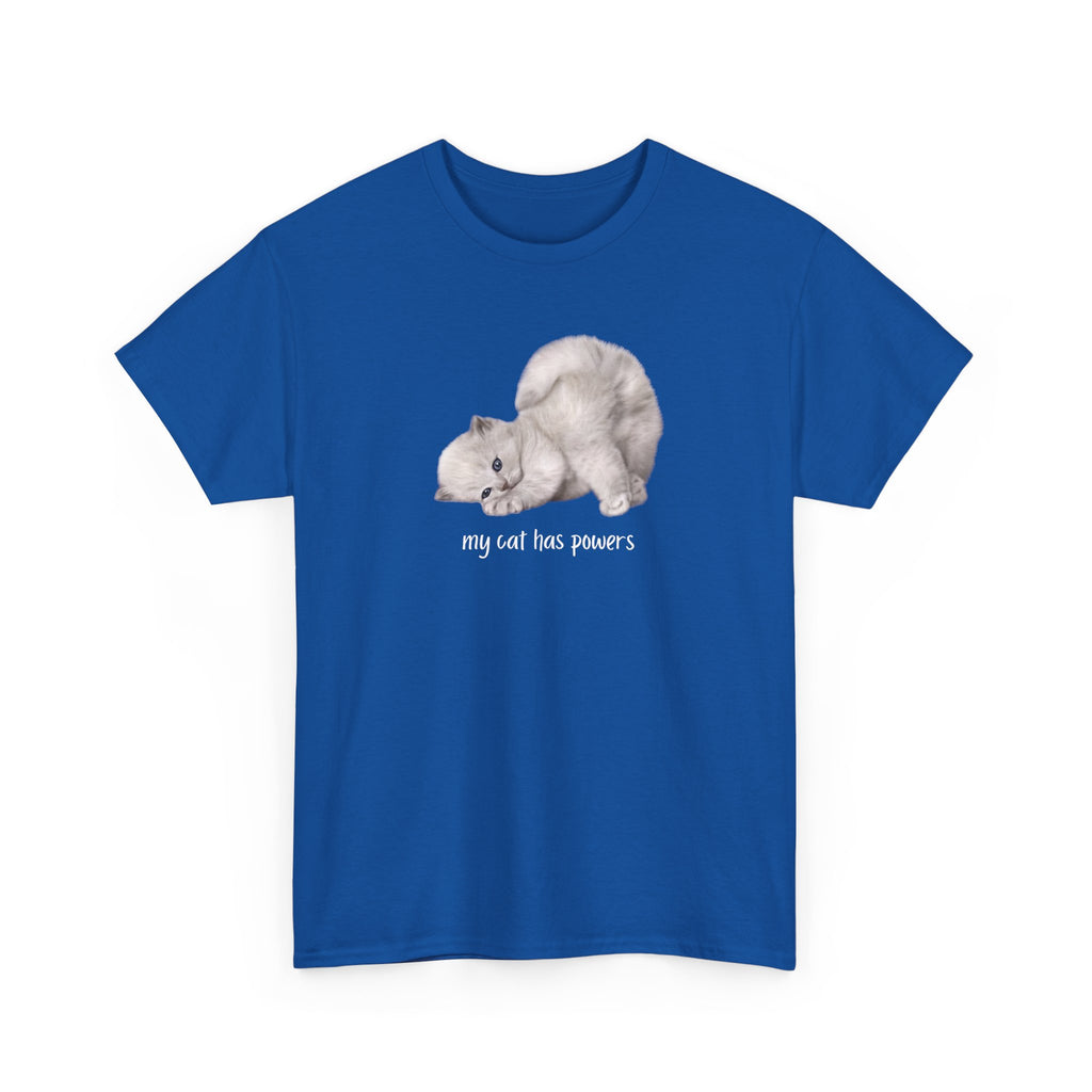 Cat T-Shirt – "My Cat Has Powers" Cute Stretching Cat Graphic Tee