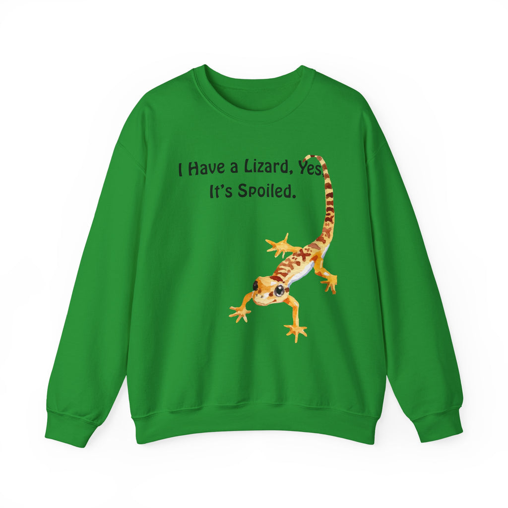 Leopard Gecko Crewneck Sweatshirt - "I Have a Lizard. Yes. It's Spoiled." Cute Pet Reptile Sweatshirt