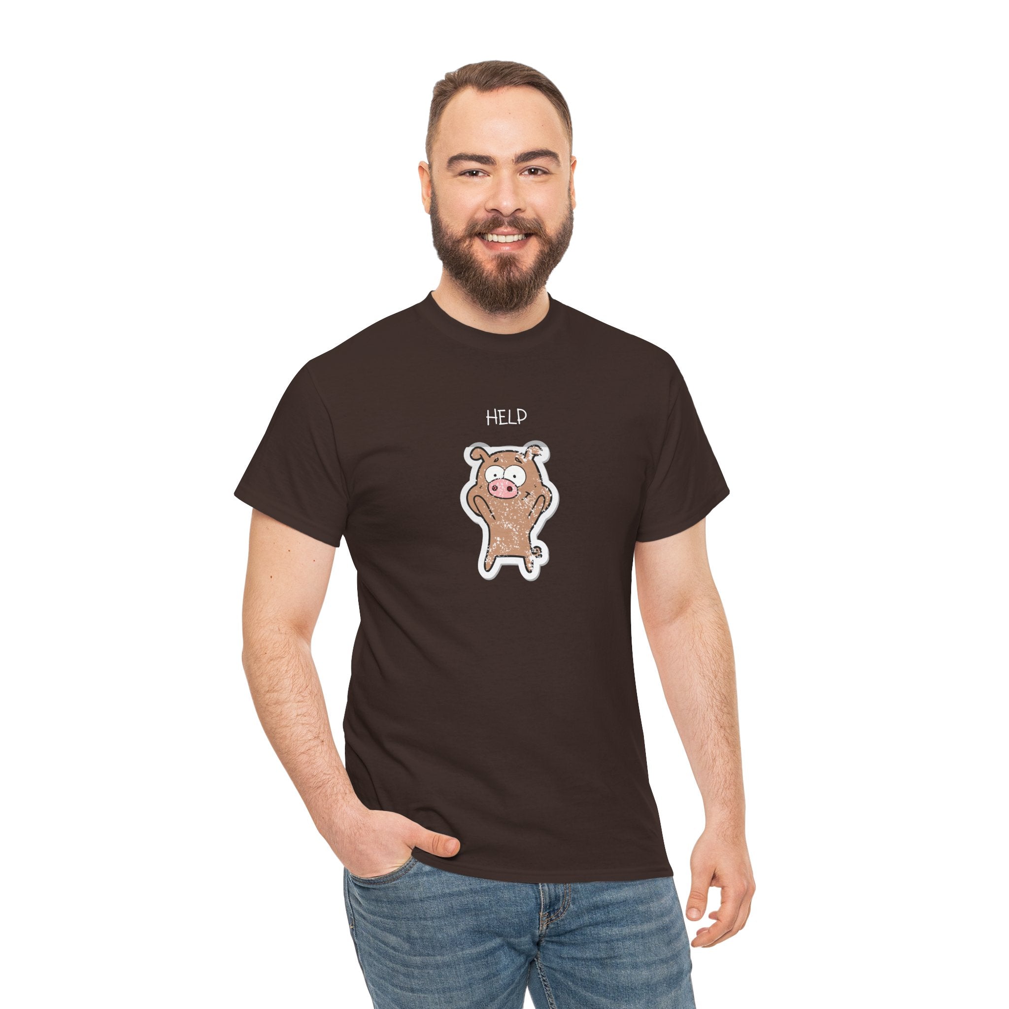 Help Pig Graphic Tee — Cute Distressed Pig Cartoon T-Shirt