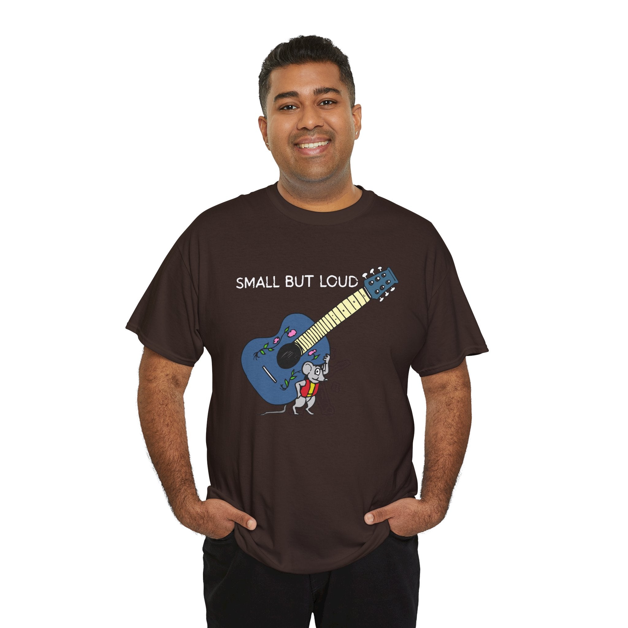 T-Shirt — "Small But Loud" Cute Mouse with Guitar Graphic