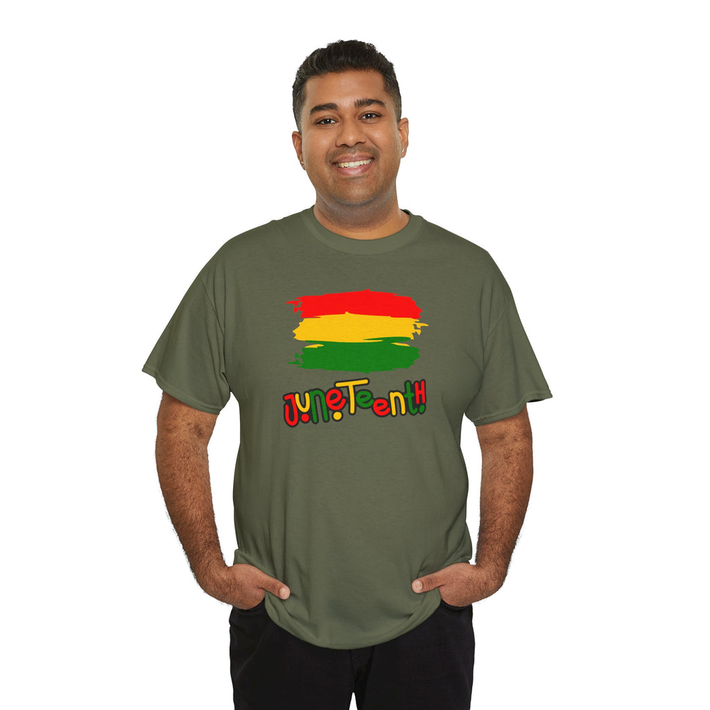 Juneteenth Graphic Tee — Rasta Flag Brushstroke Design