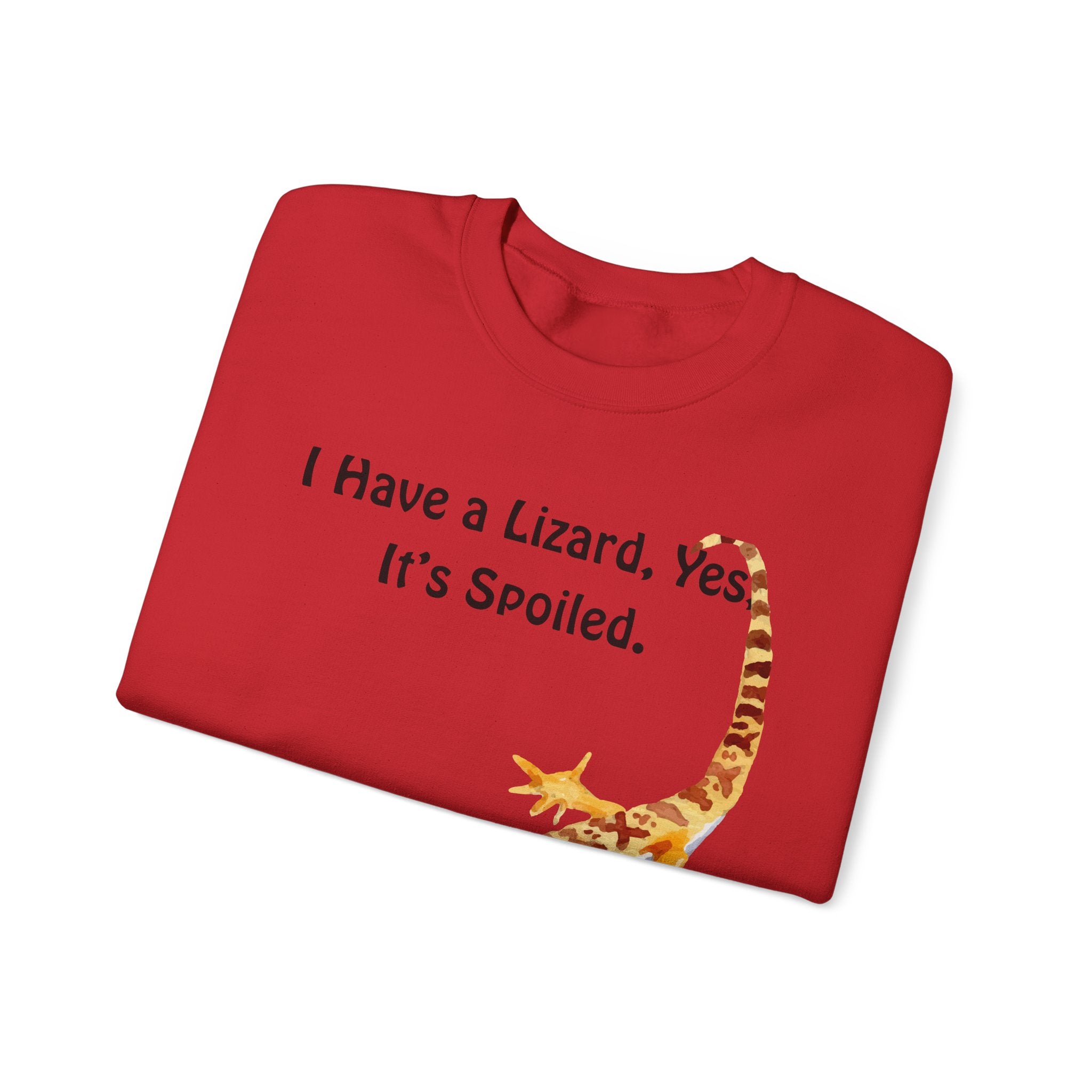 Leopard Gecko Crewneck Sweatshirt - "I Have a Lizard. Yes. It's Spoiled." Cute Pet Reptile Sweatshirt