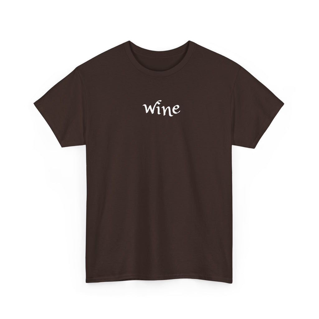 Wine Graphic Tee — Minimalist Small Chest 'wine' Text T‑Shirt