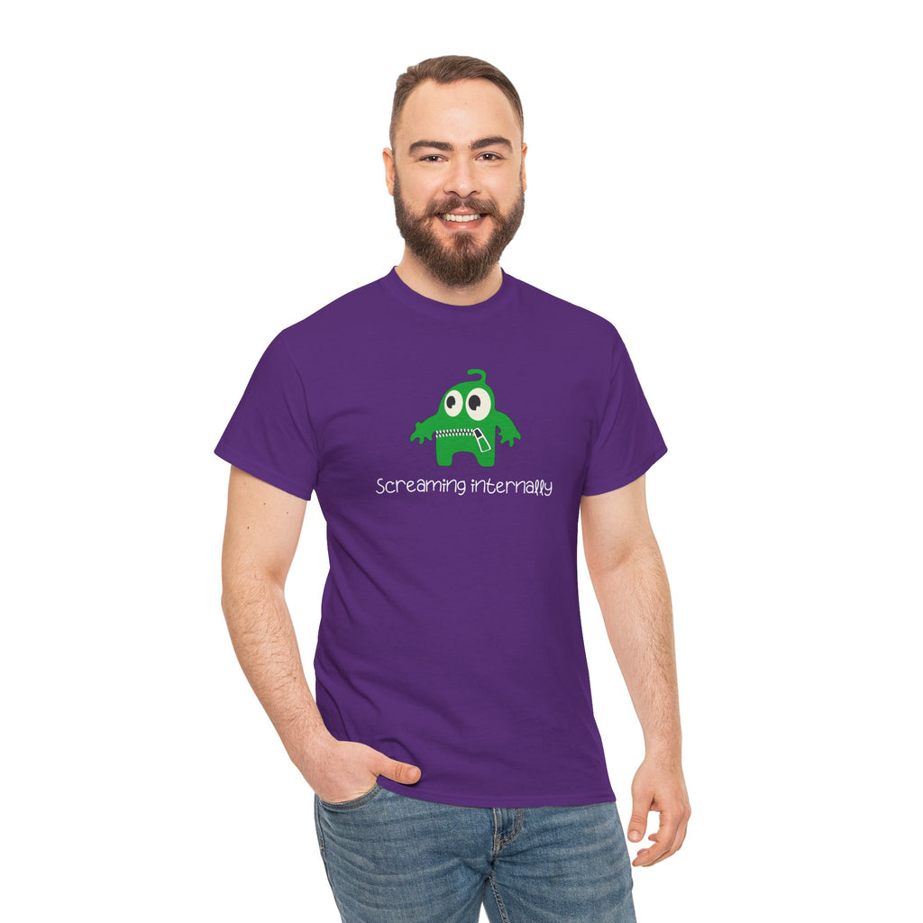 Screaming Internally Tee — Cute Green Monster Graphic Shirt
