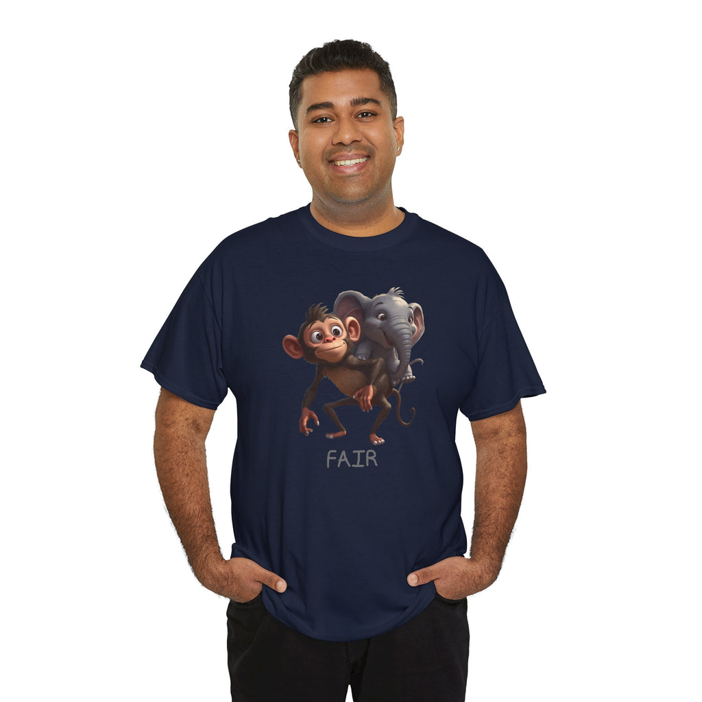 Monkey and Elephant 'Fair' Graphic Tee — Cute Animal Friendship T-Shirt