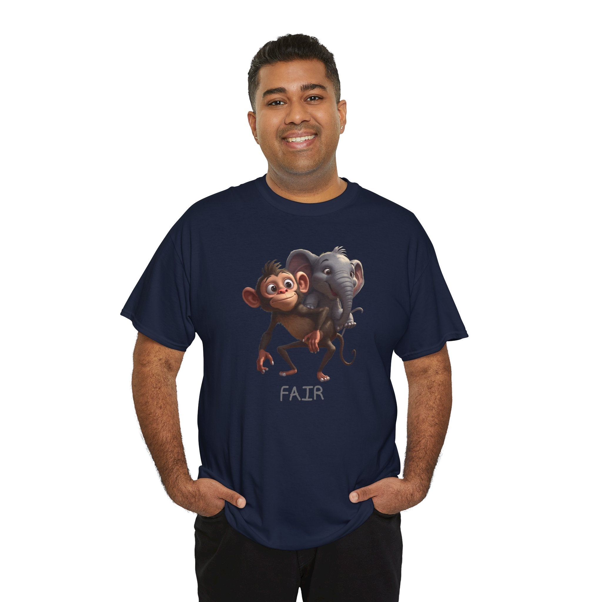 Monkey and Elephant 'Fair' Graphic Tee — Cute Animal Friendship T-Shirt