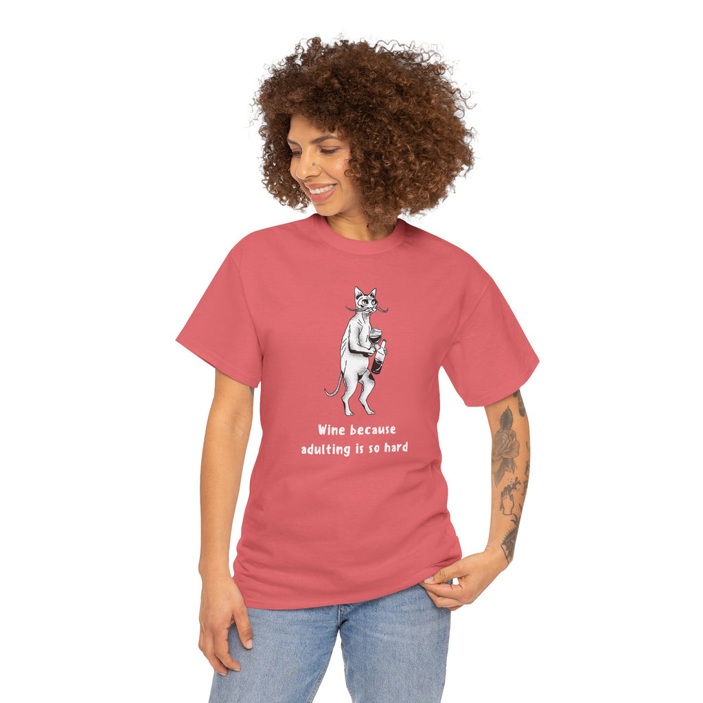 T-Shirt — 'Wine because adulting is so hard' Cat Wine Graphic Tee