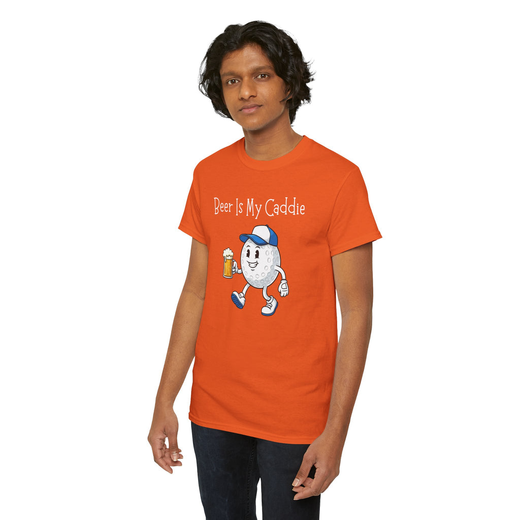 Golf Ball Cartoon Tee — "Beer Is My Caddie" Funny Golf Shirt