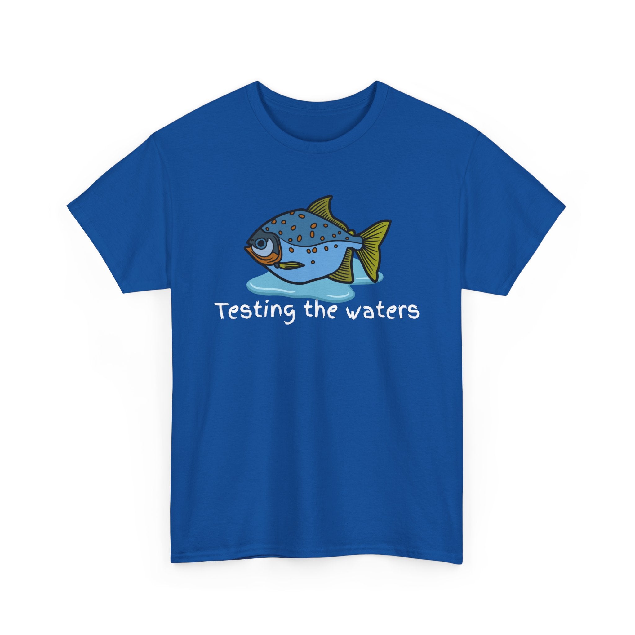 Fishing T‑Shirt — 'Testing the Waters' Blue Fish Tee