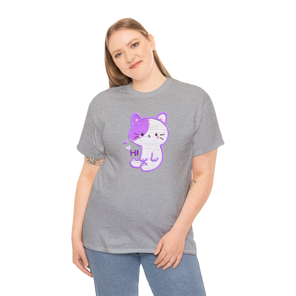 Cute Purple Cat “Hi” T-Shirt — Kawaii Kitten Graphic Tee