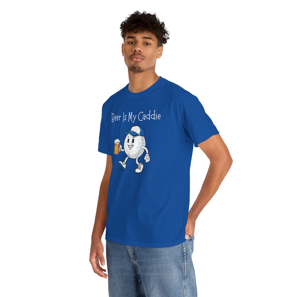 Golf Ball Cartoon Tee — "Beer Is My Caddie" Funny Golf Shirt