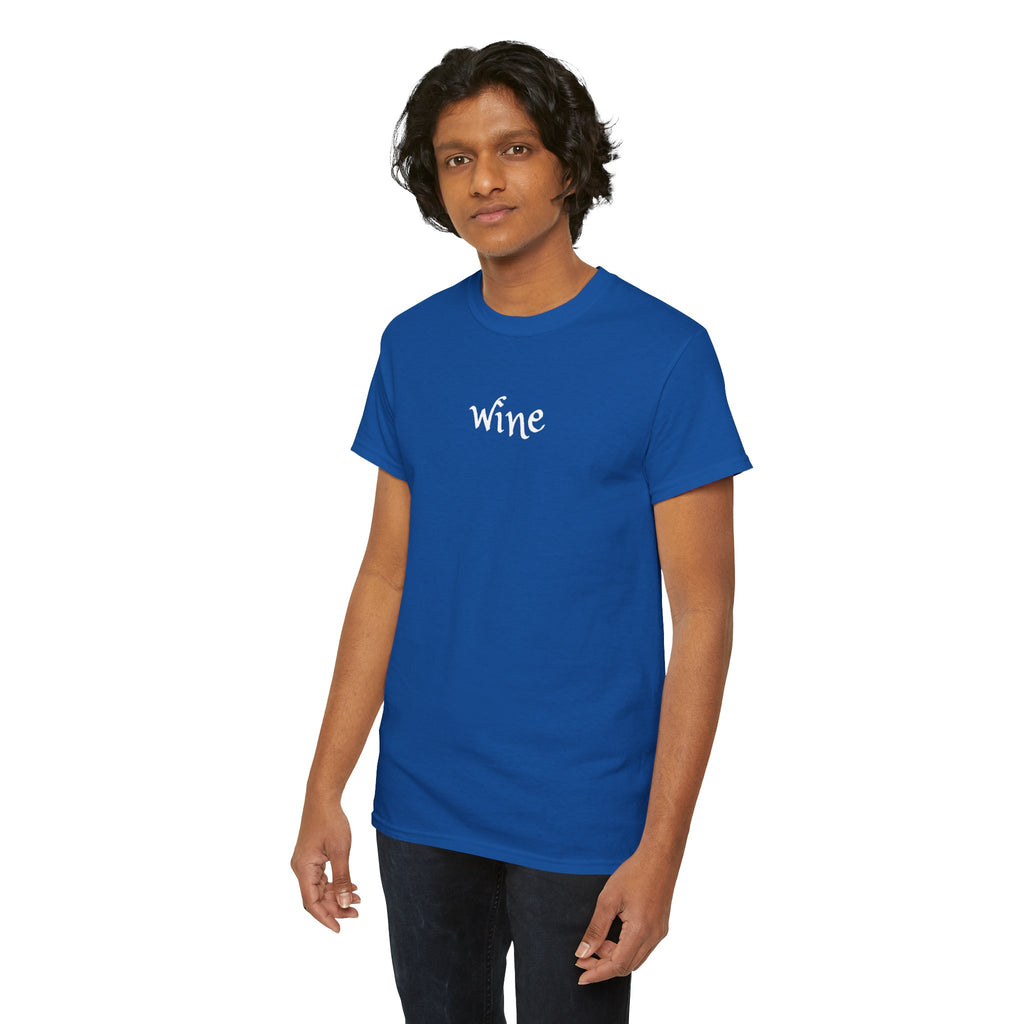 Wine Graphic Tee — Minimalist Small Chest 'wine' Text T‑Shirt