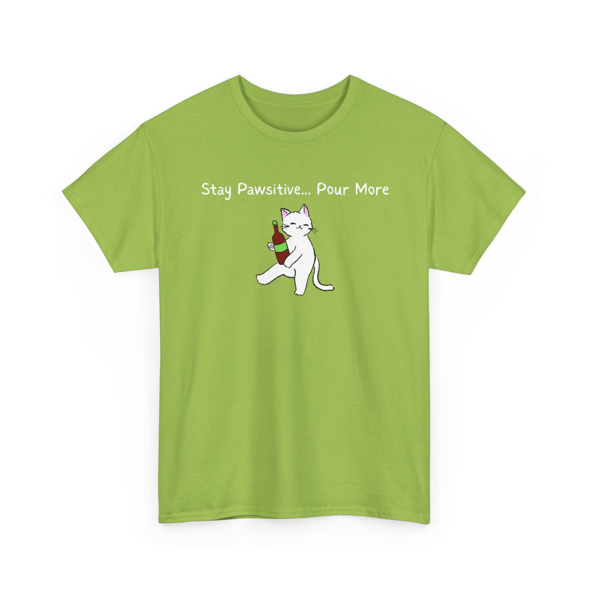 Cat Wine Tee - "Stay Pawsitive Pour More" Funny Cat Drinking T-Shirt