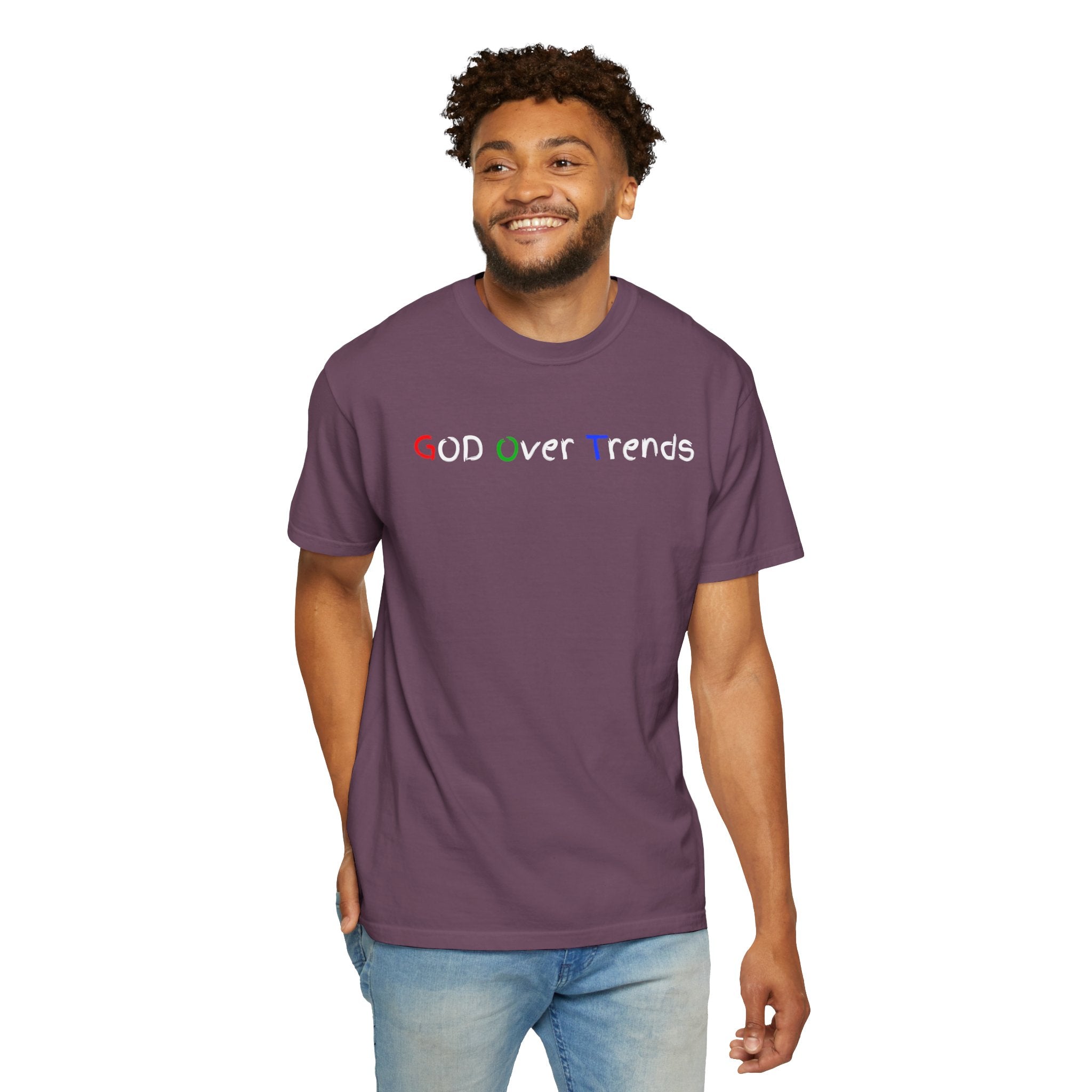 God Over Trends Tee — Retro Colorful Graphic T‑Shirt