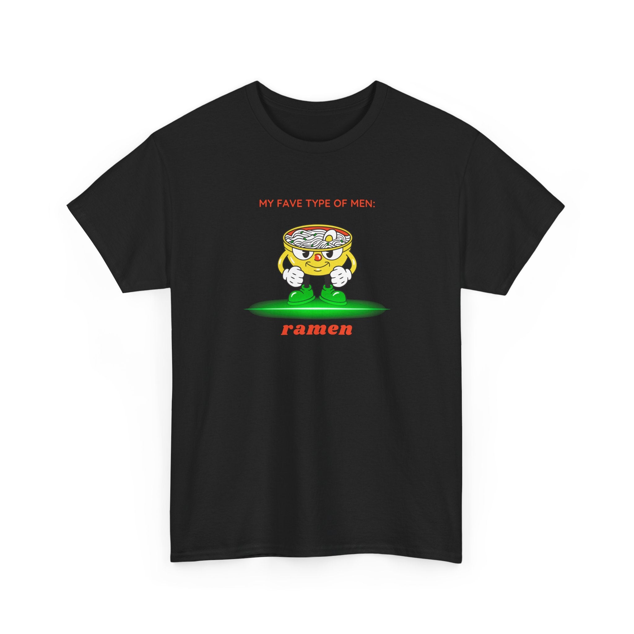 Ramen Bowl Cartoon Tee – "My Favorite Type of Men" Cute Kawaii Noodle Shirt