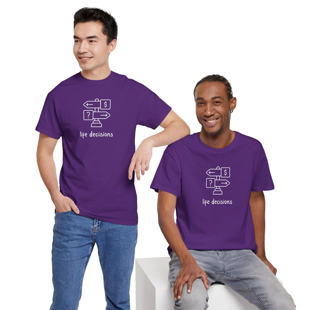 T-Shirt — Minimal "Life Decisions" Signpost Graphic Tee