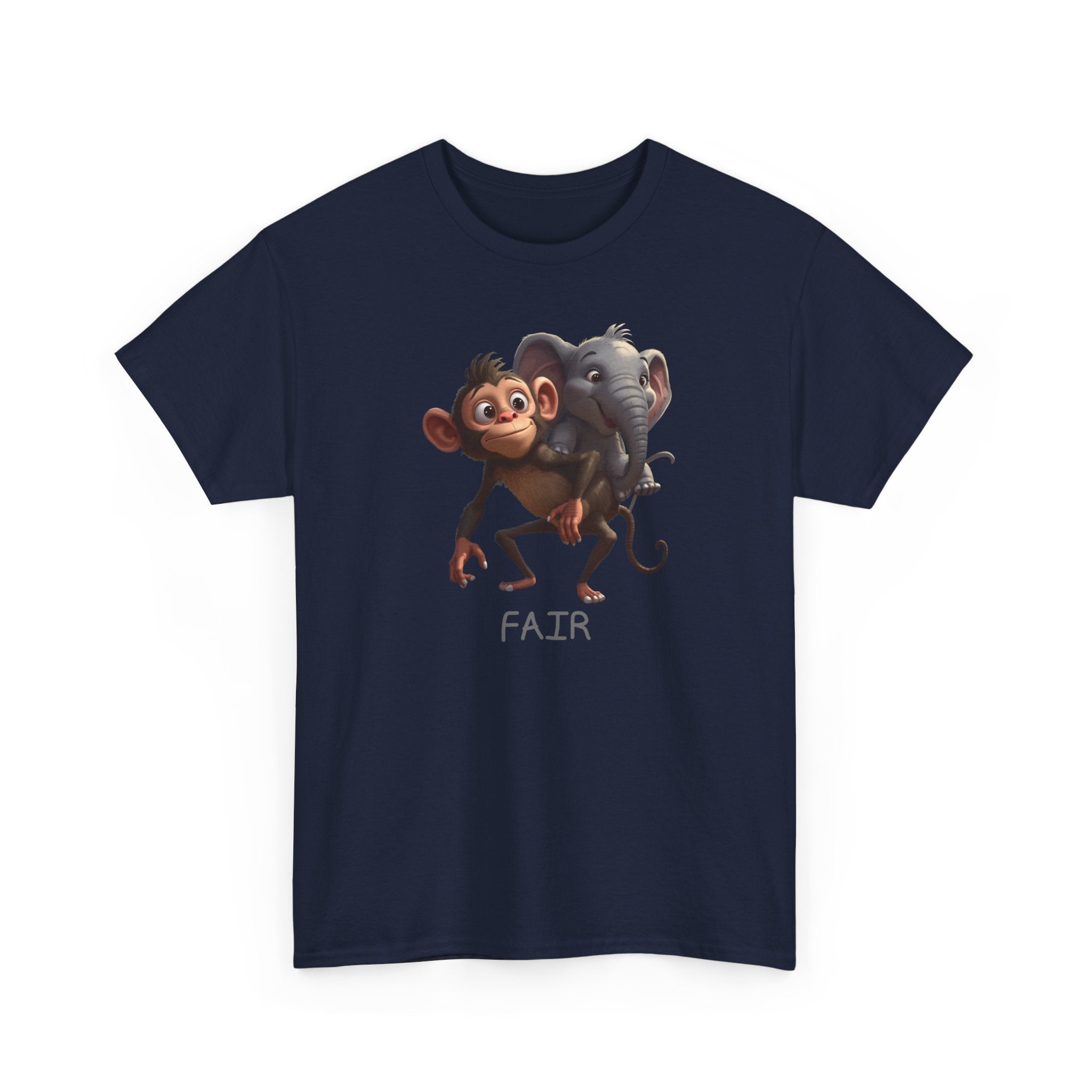 Monkey and Elephant 'Fair' Graphic Tee — Cute Animal Friendship T-Shirt