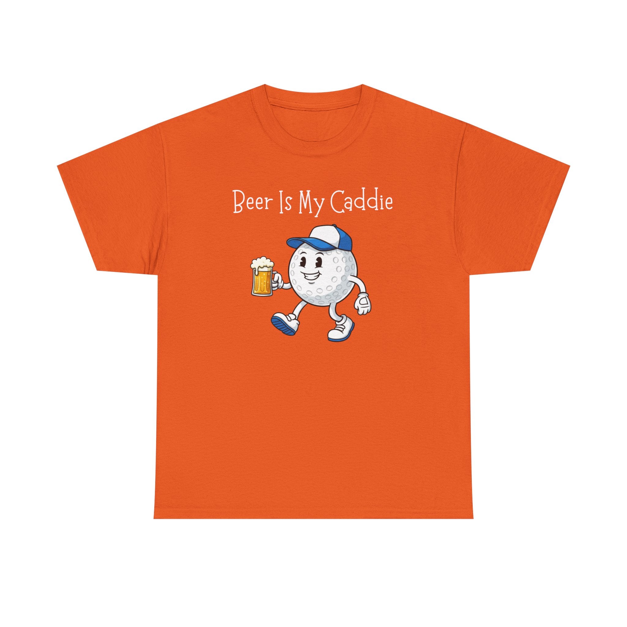 Golf Ball Cartoon Tee — "Beer Is My Caddie" Funny Golf Shirt
