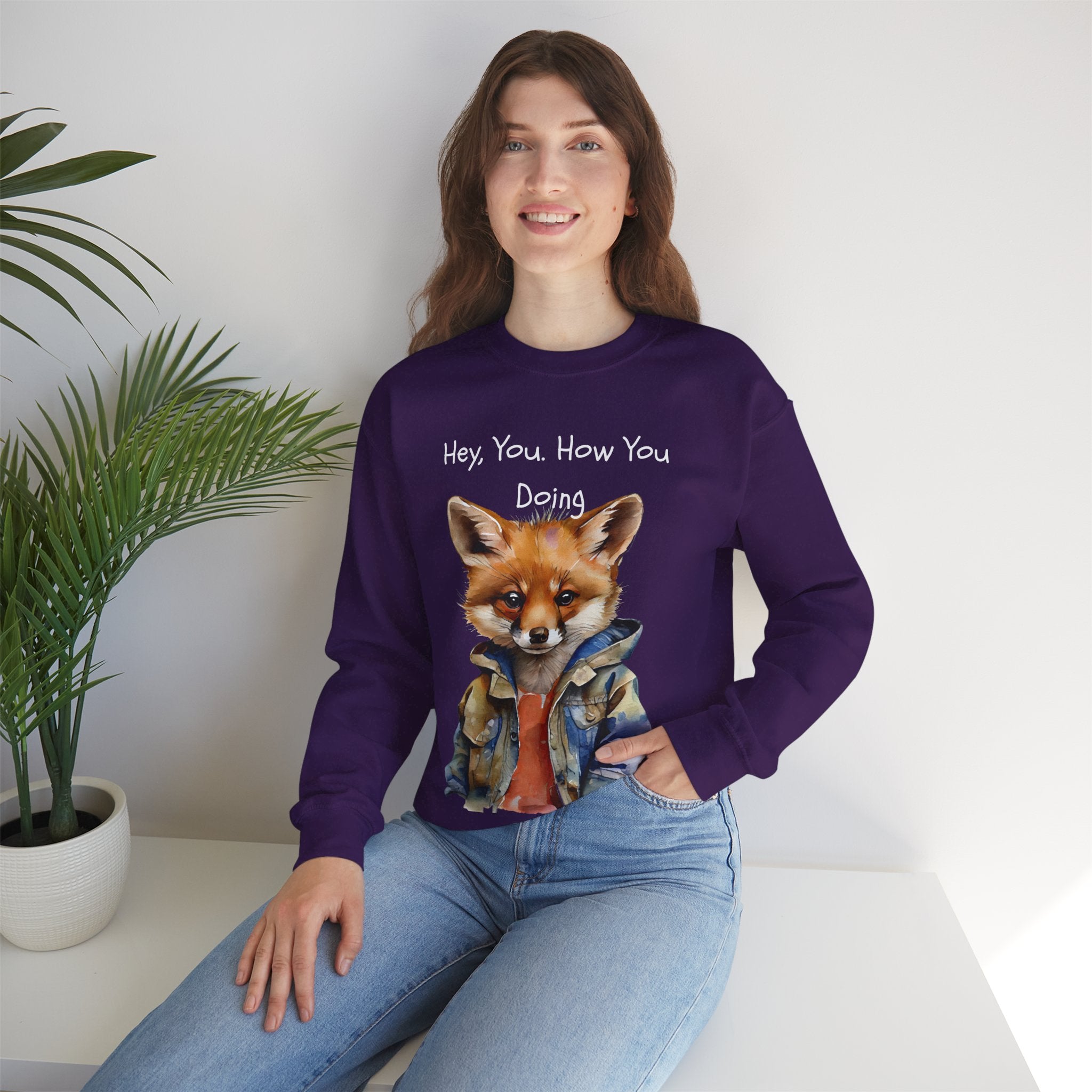 Fox Graphic Crewneck Sweatshirt — "Hey, You. How You Doing" Cozy Pullover