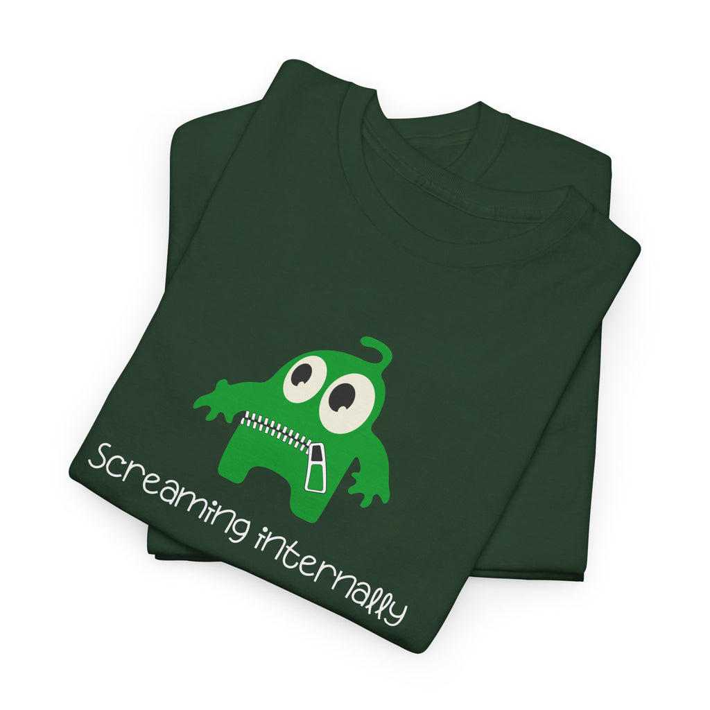 Screaming Internally Tee — Cute Green Monster Graphic Shirt